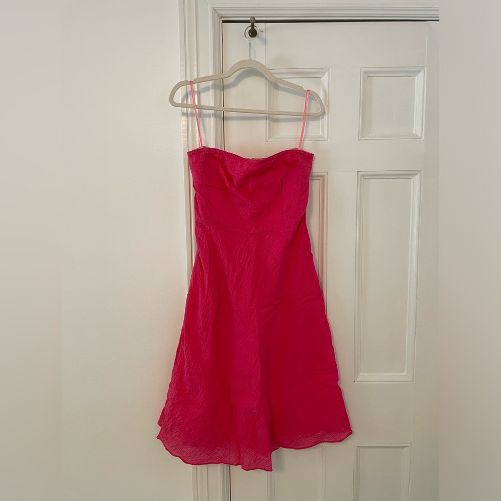 J. Crew Strapless Magenta Midi Dress Boned Bodice Size 6